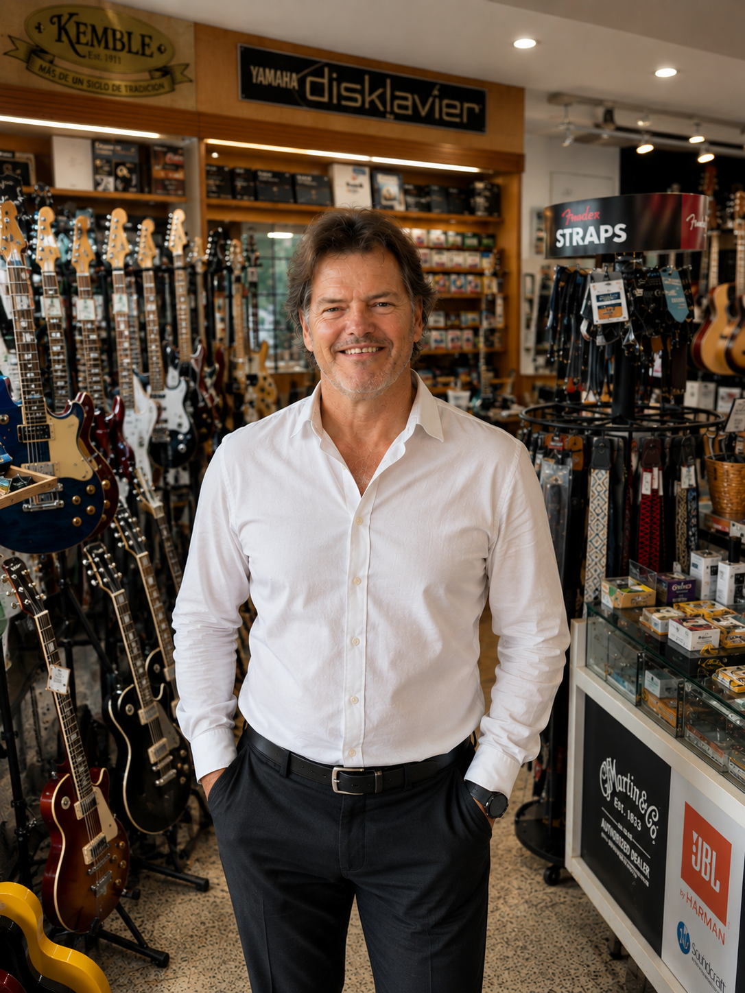 Avelino Salom en una tienda Musicasa